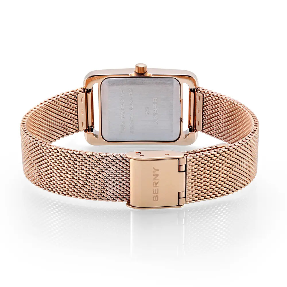 BERNY - Relógio Feminino Quartz Quadrado Rose Gold - 2794L